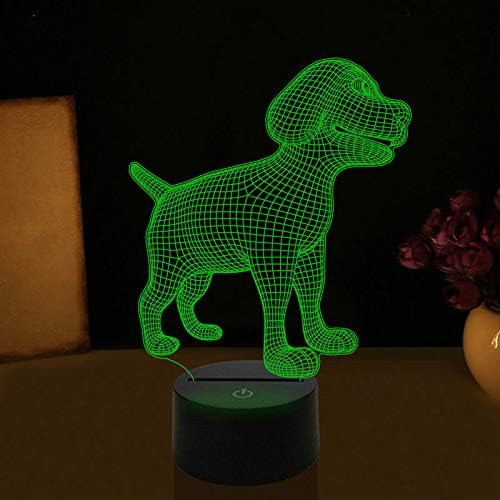 3D köpek gece lambası dokunmatik anahtarı dekor masa masa optik Illusion lambaları 7 renk değiştirme ışıkları LED