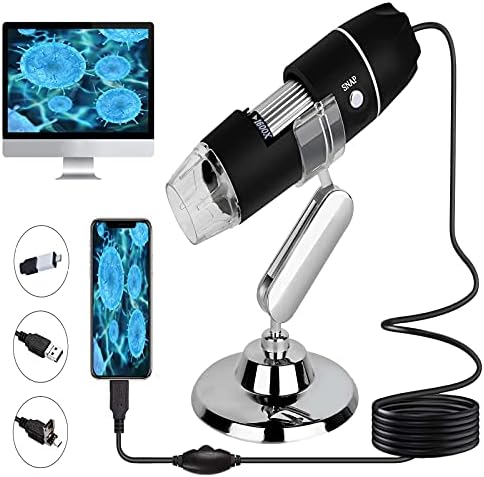 XVZ 2 in 1 USB Dijital Mikroskop, 50X ila 1600x Mikroskop Büyüteç, Işıklı Mini Cep El Mikroskop Kamera, Windows 7/8/10
