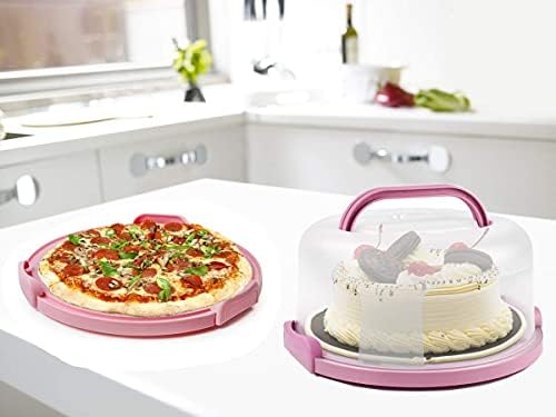 Zoofen Plastik Kek Taşıyıcı Saplı 10in Kek Tutucu Kek Standı kapaklı Pembe kek kutusu 10in Kek Yuvarlak Kek Taşıyıcı