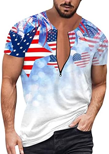 Bmısegm Yaz Büyük ve Uzun Boylu Gömlek Erkekler için Erkek Yaz Bağımsızlık Günü Bayrağı Dijital 3D Baskı Fermuar T