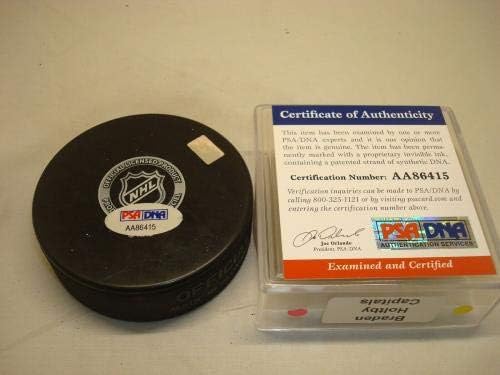 Braden Holtby İmzalı Washington Başkentleri Hokey Diski İmzalı PSA / DNA COA 1C İmzalı NHL Diskleri