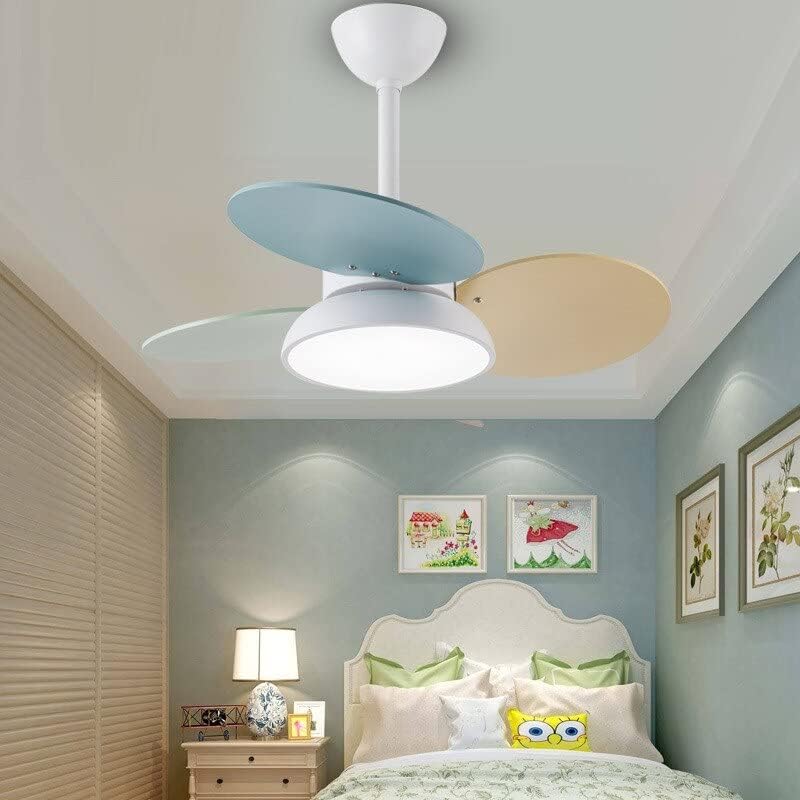Çocuk odası fan lambası basit oturma odası yemek odası entegre elektrikli fan lambası Macaron tavan ışıkları Fan karartma