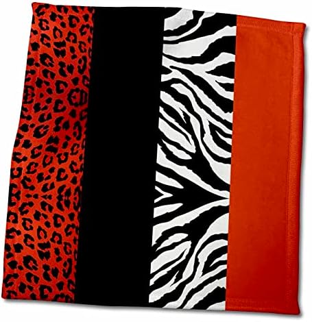3dRose-Janna Salak Baskı ve Desen Tasarımları-Kırmızı, Siyah, Turuncu ve Beyaz Hayvan Baskısı-Leopar ve Zebra-Havlular