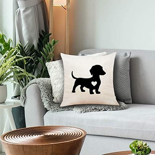 XUISWELL Dachshund Köpek ile Kalp Pamuk Keten Atmak Yastık Örtüsü, Sevgililer Günü Dachshund Hediyeler için Köpek