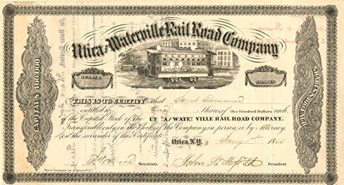 Utica ve Waterville Demiryolu A. Ş. john Butterfield tarafından imzalandı - Stok Sertifikası
