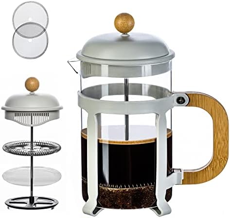 PARACİTY Fransız basın kahve / çay makinesi 34 OZ ile 2 değiştirilebilir filtre, kamp Büyük kahve / çay basın bambu