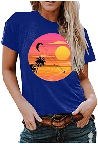 Hindistan cevizi Plaj Üstleri Kadınlar için Rahat Crewneck Bluz Casual Kısa Kollu Tees Gömlek Yaz Hawaii Tatil Tshirt