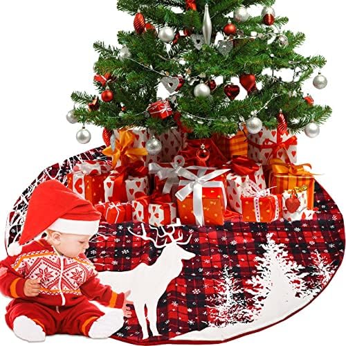 Z & HA Noel Ağacı Etek 48 İnç, Kırmızı Ve Siyah Buffalo İğne Naylon Pamuk Ekose Çift Taraflı Ağacı Etek Noel Ağacı