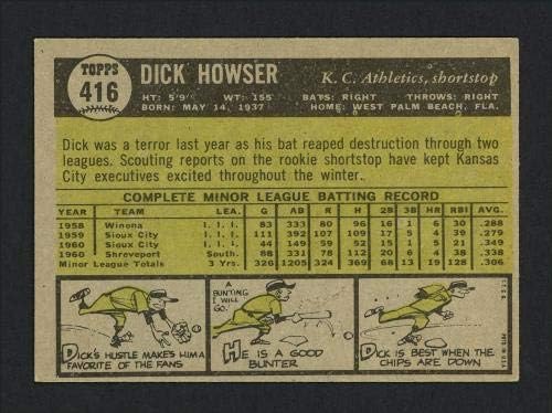 Dick Howser İmzalı 1961 Topps Çaylak Kartı 416 Kansas City A'nın Stok Kodu 164503-Beyzbol Slabbed İmzalı Kartlar