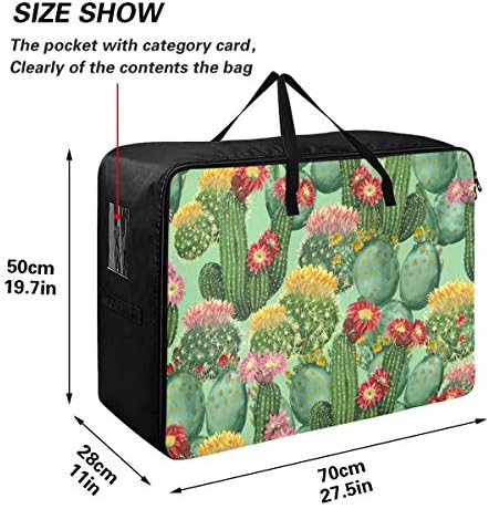 N / A Yatak Altı Büyük Kapasiteli saklama çantası-Suluboya Kaktüs Yeşil Çiçekler Yorgan Giyim Organizatör Dekorasyon