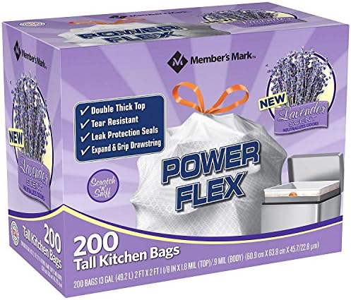 Üyeler Mark Power Flex Uzun Mutfak İpli Çöp Torbaları (13 Galon, 2 Rulo 100 Ct, Toplam 200 Sayım), Beyaz