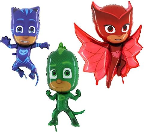 3 Folyo Şekli Karakter Balon Seti-Catboy, Gekko ve Owlette-Çocuk Parti Malzemeleri