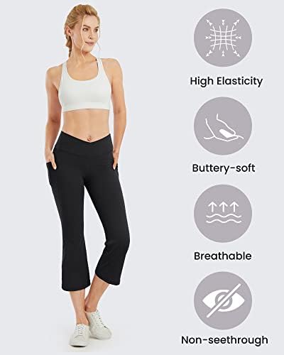 G4Free Bootcut Kapriler Kadınlar için Flare Yoga cepli pantolon Çapraz / Düz Bel Yüksek Belli