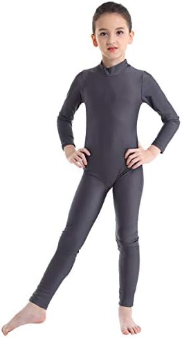 Freebily Kızlar Mock Boyun Zentai Suit Spandex Uzun Kollu Ayaksız Tam Vücut Unitard Fermuar Geri Bodysuit Çocuk Kostüm