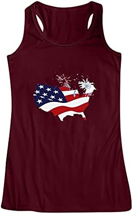 4th Temmuz Gömlek Tankı Üstleri Kadınlar için Kolsuz O-boyun Tişörtleri Gömlek ABD Bayrağı Yıldız Çizgili Egzersiz