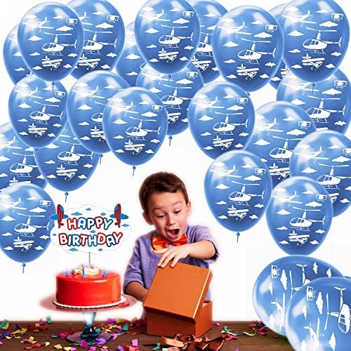 25 Adet Uçak Temalı Lateks Balonlar ve Kek Topper Seti Uçak Parti Süslemeleri Çocuklar için Erkek Kız Zaman Uçar Uçak
