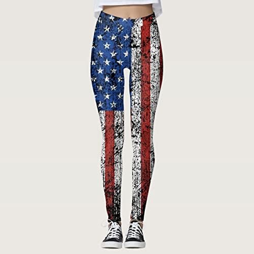 Kadınlar için yüksek Belli Tayt Bağımsızlık Günü See-Through Opak İnce Karın Kontrol Amerikan Bayrağı egzersiz pantolonları