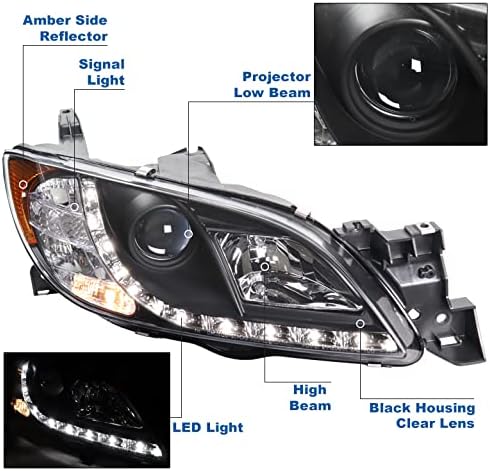 ZMAUTOPARTS led çubuk projektör Farlar lambalar siyah w / 6 mavi DRL ışıkları ile uyumlu 2004-2009 Mazda 3 Sedan 4Dr