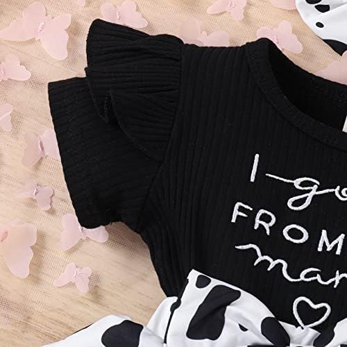 Bebek Kız Romper Elbise Seti Mektubu Çiçek Aldım Annem Baskı Fırfır Tulumlar Giysileri Şort Kafa Bandı (Siyah, 3-6