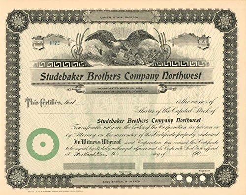 Studebaker Kardeşler A. Ş. Northwest-Stok Sertifikası