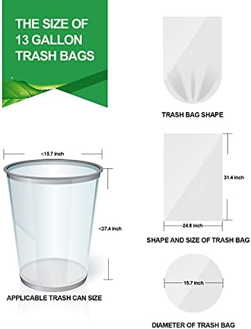 FORİD Uzun Mutfak Çöp Torbaları-13 Galon Şeffaf Çöp torbaları 55 Litre Ofis Ev için Güçlü Plastik çöp Tenekesi Gömlekleri