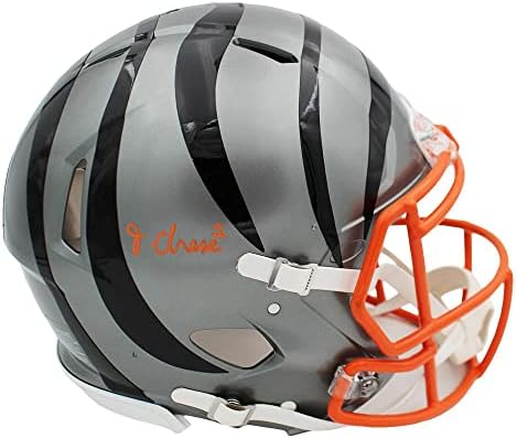 Ja'marr Chase İmzalı Cincinnati Bengals Speed Otantik Flaş NFL Kaskı - İmzalı Kolej Kaskları
