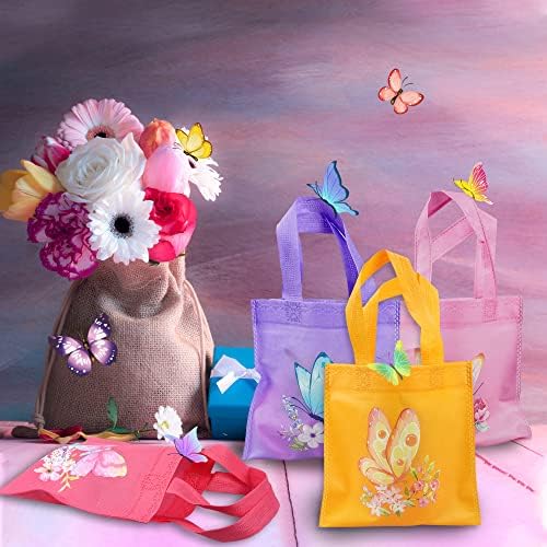 20 Paket Kelebek Parti Favor hediye keseleri Pembe ve Mor Goodie Tedavi Şeker Torbaları ile 5 Stil Kelebekler ve Çiçekler