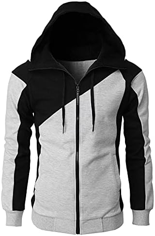 FSAHJKEE Mens Kapşonlu Ceketler, Kış Sıcak kontrast spor hoodie casual uzun kollu fermuar Kapitone Hafif Mont Coatwear