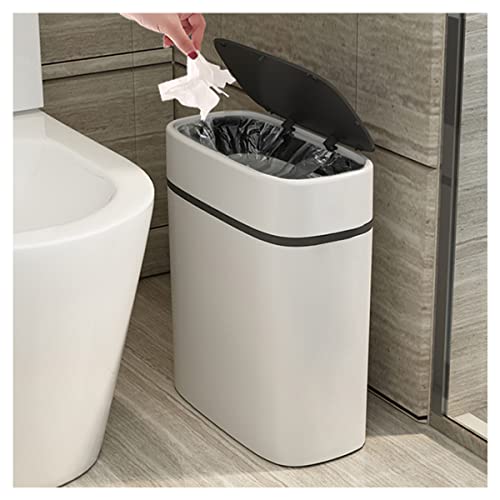 COMODİD Siyah kapaklı 3.7 Galon Tuvalet Fırçası Tutuculu Banyo Çöp Tenekesi | Siyah Kilitli 14 Litre Beyaz Plastik
