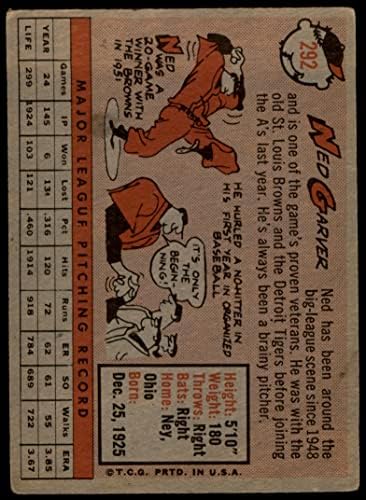 1958 Topps 292 Ned Garver Kansas City Atletizm (Beyzbol Kartı) İYİ Atletizm