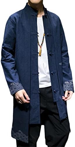GYXHPTD Tarzı Uzun Rüzgarlık Streetwear Oryantal Elbise Erkekler Hip Hop Çin Mandarin Ceket Kaban