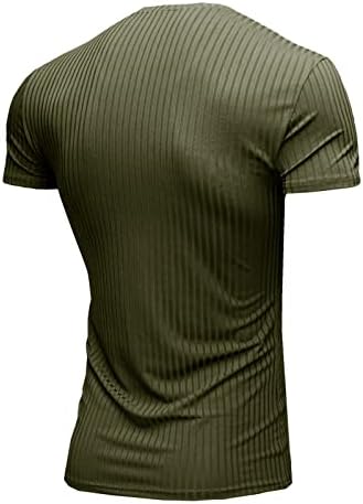XXBR Erkek V Boyun Örgü Kaburga Kısa Kollu T-Shirt Yaz Slim Fit Casual Tee Üstleri Atletik Egzersiz Spor T Shirt